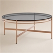 Pemberly Row Round Coffee Table in Clear Glass & Rose Gold Finish