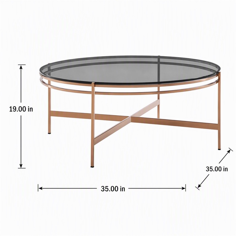 Pemberly Row Round Coffee Table in Clear Glass & Rose Gold Finish