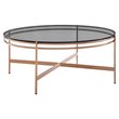 Pemberly Row Round Coffee Table in Clear Glass & Rose Gold Finish