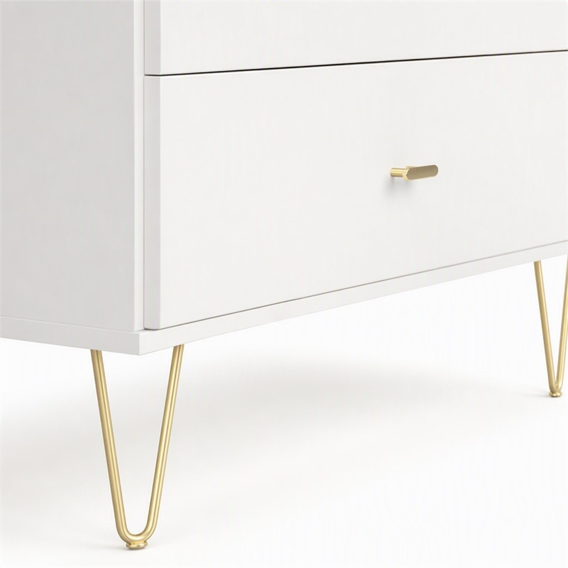 Pemberly Row MDF Wood & Metal 5-Drawer Bedroom Chest in White & Gold