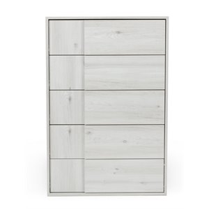 Pemberly Row Modern 5-Drawer Oak Wood Chest in White Washed Finish