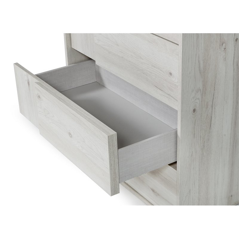 Pemberly Row Modern 5-Drawer Oak Wood Chest in White Washed Finish