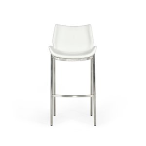 Pemberly Row Set of 2 Leatherette Saddle Bar Stools in White with Steel Frame