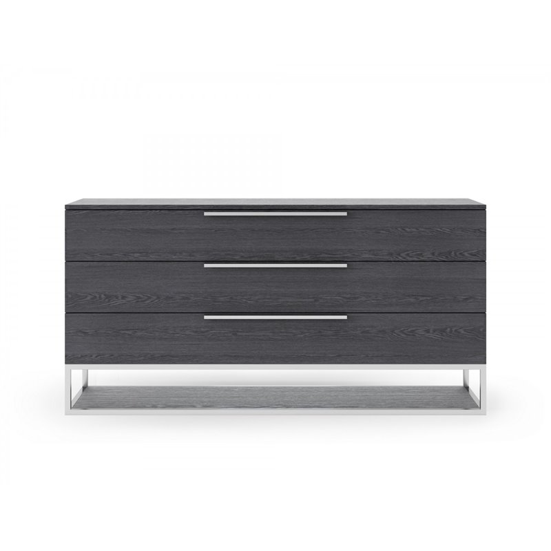 Pemberly Row Elm Veneer Wood and Steel Dresser in Gray with 3 Drawers