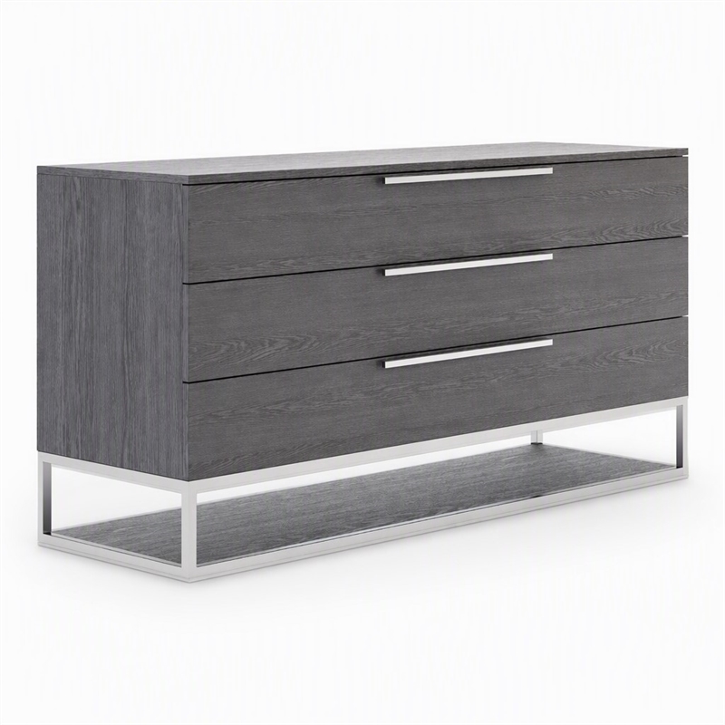Pemberly Row Elm Veneer Wood and Steel Dresser in Gray with 3 Drawers