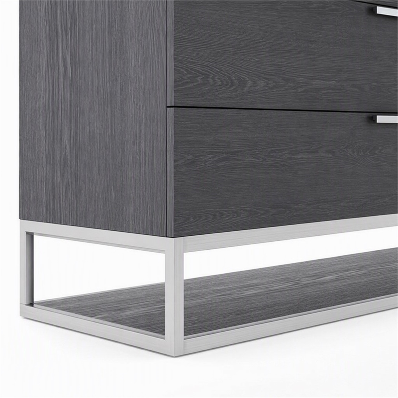 Pemberly Row Elm Veneer Wood and Steel Dresser in Gray with 3 Drawers