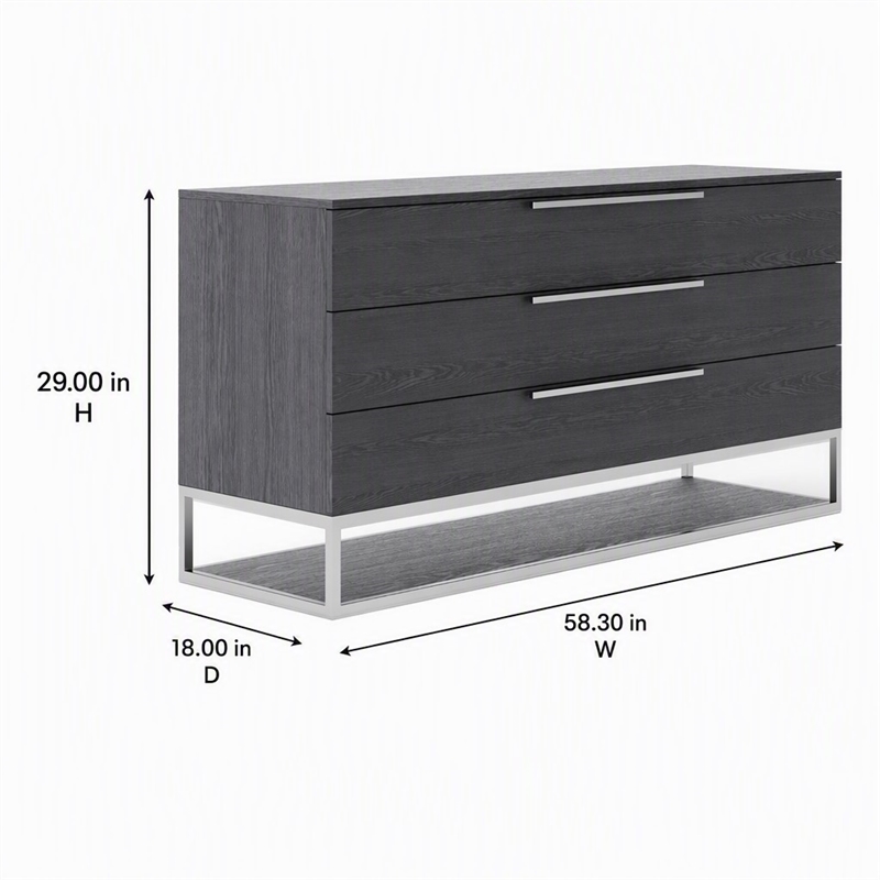 Pemberly Row Elm Veneer Wood and Steel Dresser in Gray with 3 Drawers