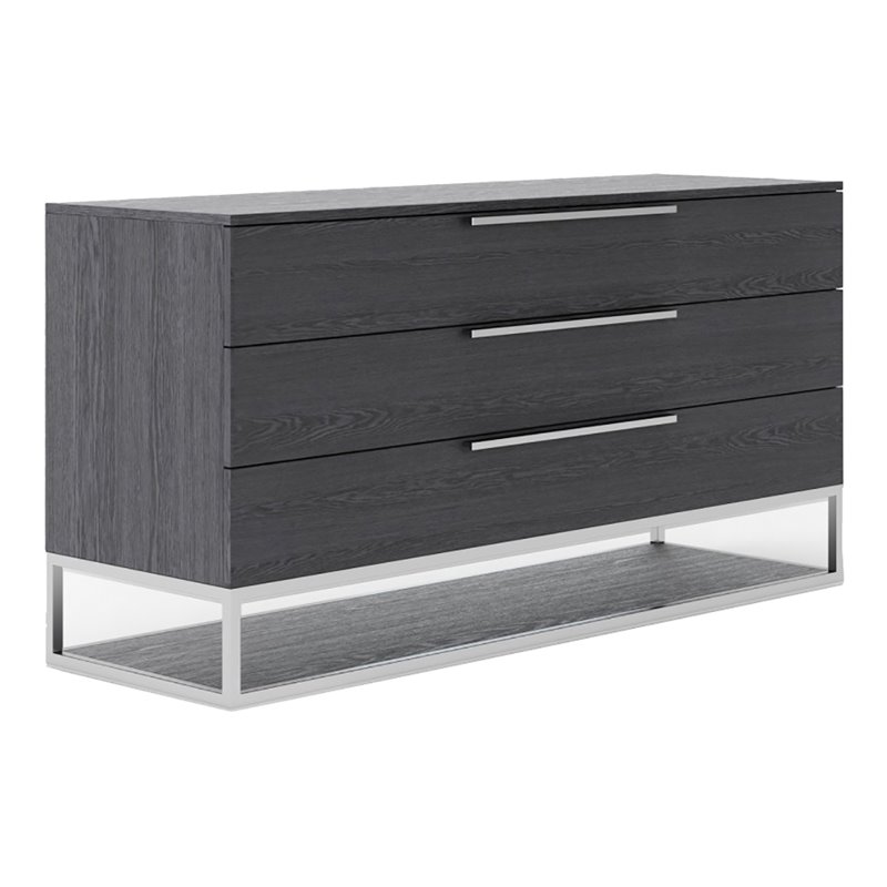 Pemberly Row Elm Veneer Wood and Steel Dresser in Gray with 3 Drawers