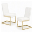Pemberly Row Faux Leather Dining Chairs in White with Gold Base (Set of 2)