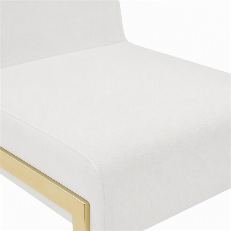 Pemberly Row Faux Leather Dining Chairs in White with Gold Base (Set of 2)