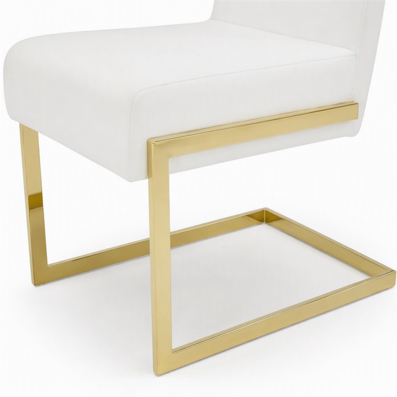 Pemberly Row Faux Leather Dining Chairs in White with Gold Base (Set of 2)