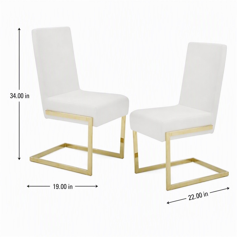 Pemberly Row Faux Leather Dining Chairs in White with Gold Base (Set of 2)