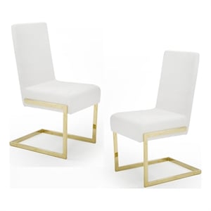 Pemberly Row Faux Leather Dining Chairs in White with Gold Base (Set of 2)