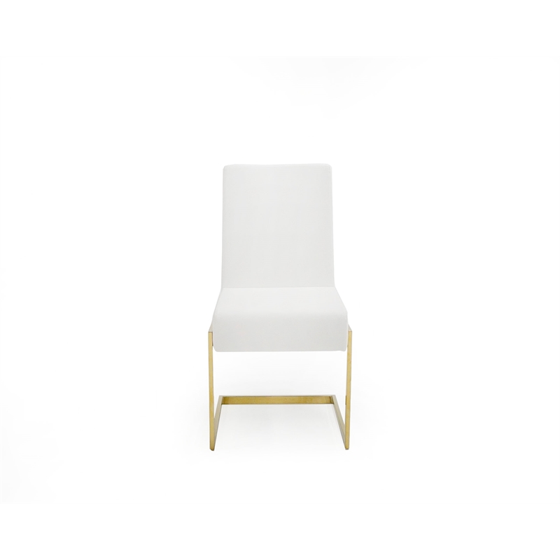 Pemberly Row Faux Leather Dining Chairs in White with Gold Base (Set of 2)
