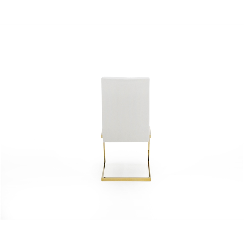 Pemberly Row Faux Leather Dining Chairs in White with Gold Base (Set of 2)