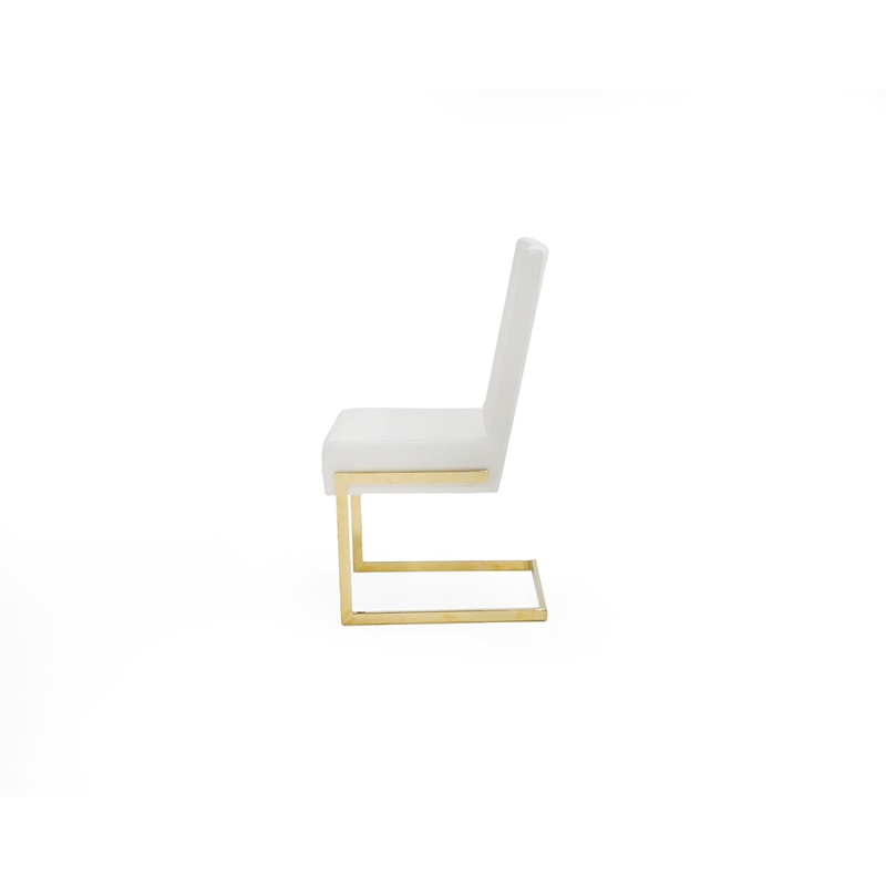 Pemberly Row Faux Leather Dining Chairs in White with Gold Base (Set of 2)
