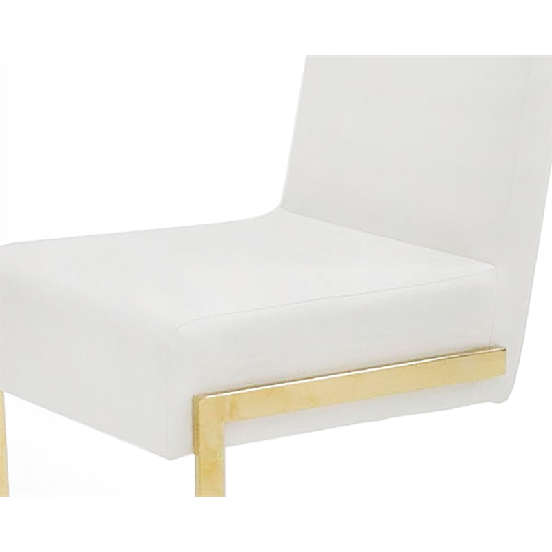 Pemberly Row Faux Leather Dining Chairs in White with Gold Base (Set of 2)