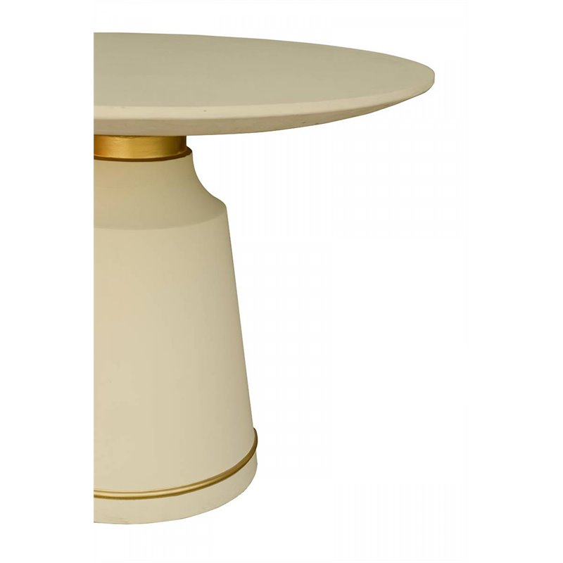 Pemberly Row Modern Round Marble Coffee Table in Off White with Brass Accents