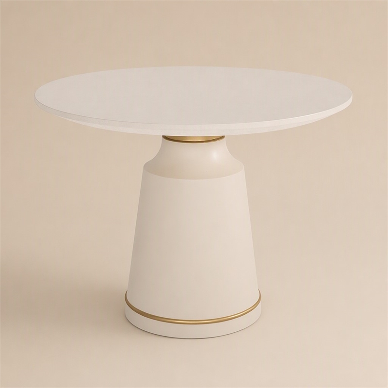 Pemberly Row Modern Round Marble Coffee Table in Off White with Brass Accents