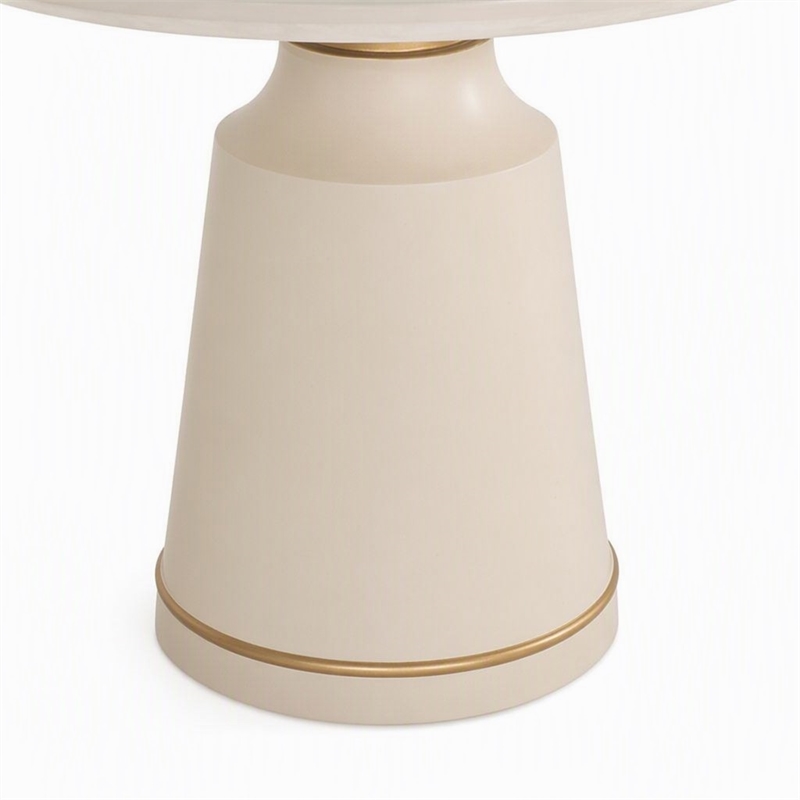Pemberly Row Modern Round Marble Coffee Table in Off White with Brass Accents