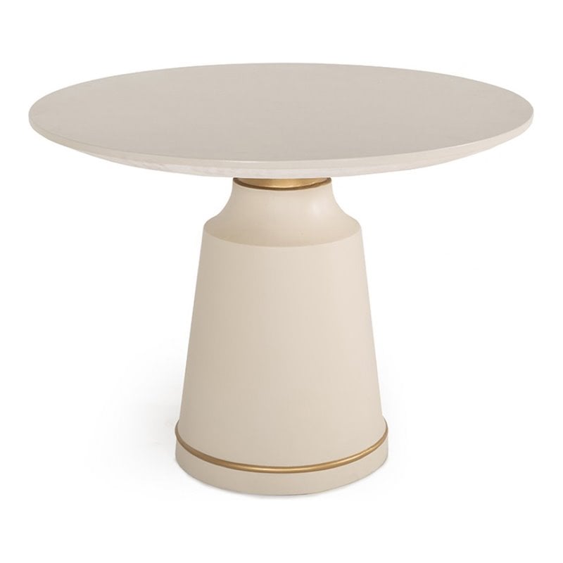 Pemberly Row Modern Round Marble Coffee Table in Off White with Brass Accents