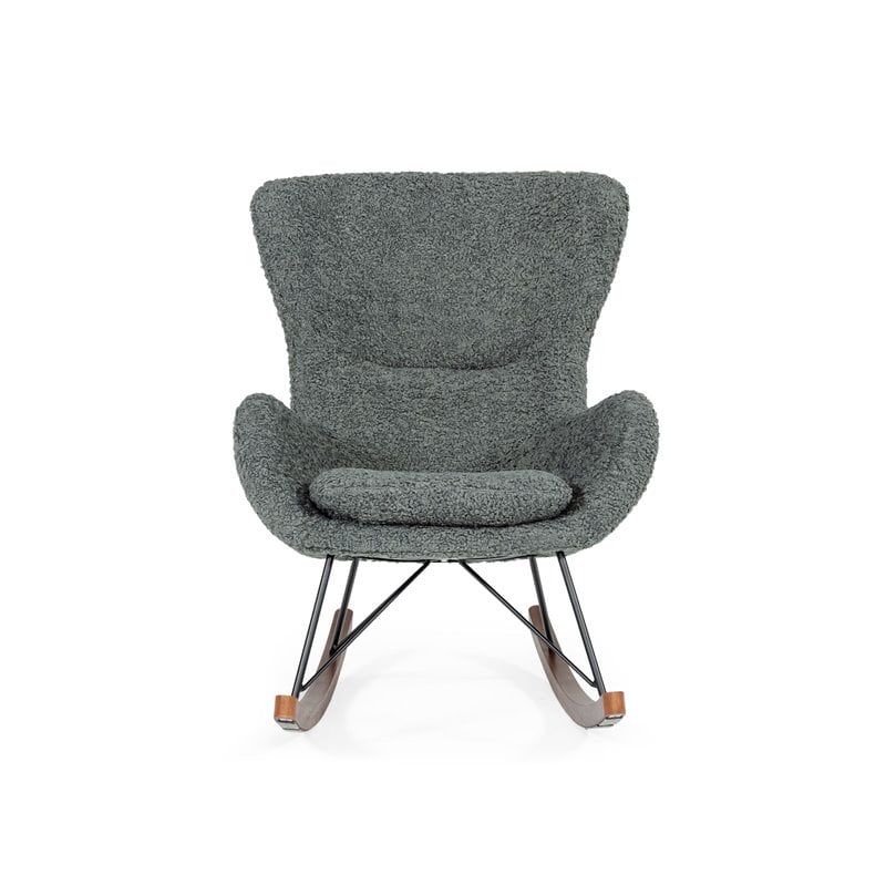 Pemberly Row Modern Fabric Rocking Chair with Walnut Rails in Gray