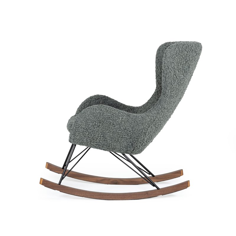 Pemberly Row Modern Fabric Rocking Chair with Walnut Rails in Gray