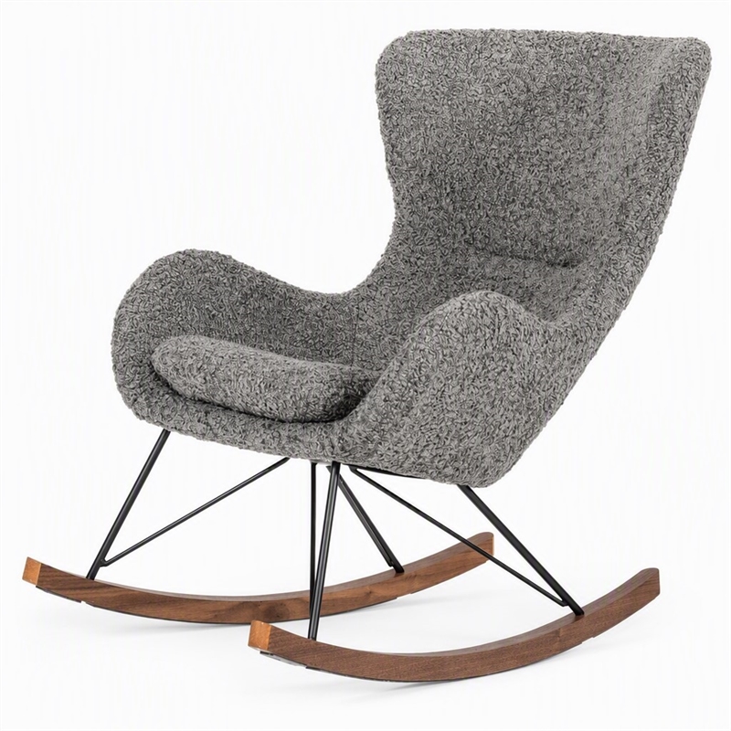 Pemberly Row Modern Fabric Rocking Chair with Walnut Rails in Gray