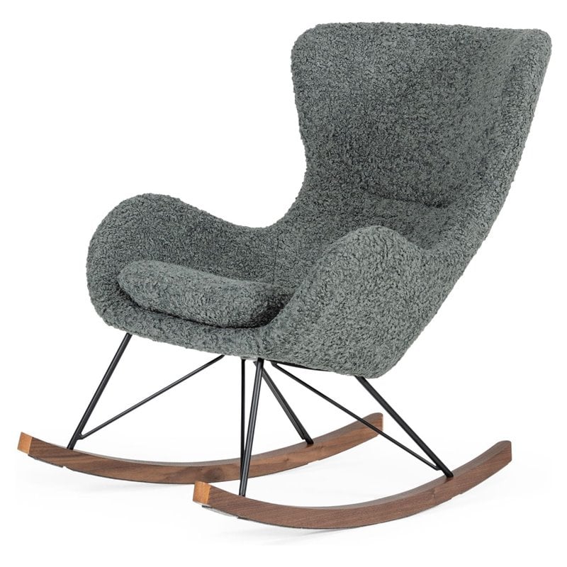 Pemberly Row Modern Fabric Rocking Chair with Walnut Rails in Gray