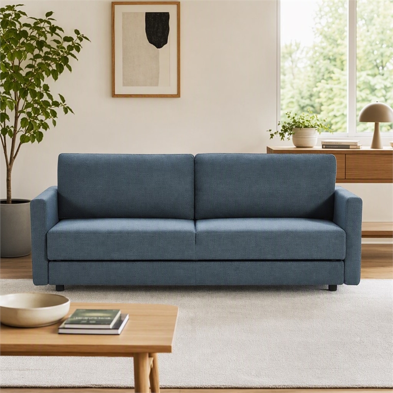 Pemberly Row Polyester Fabric Sofa Bed w/ Storage in Blue-Green Finish