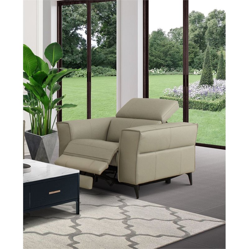 Pemberly Row Leather Armchair with Electric Recliner in Light Gray