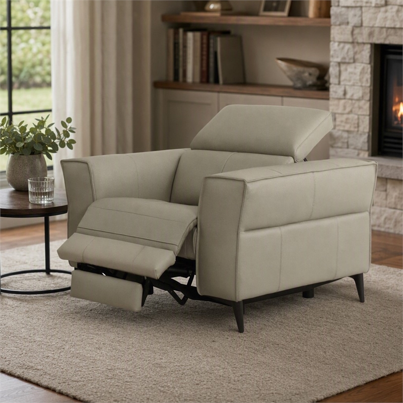 Pemberly Row Leather Armchair with Electric Recliner in Light Gray