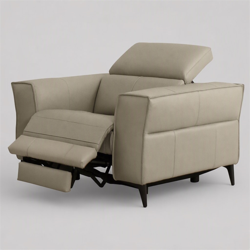 Pemberly Row Leather Armchair with Electric Recliner in Light Gray