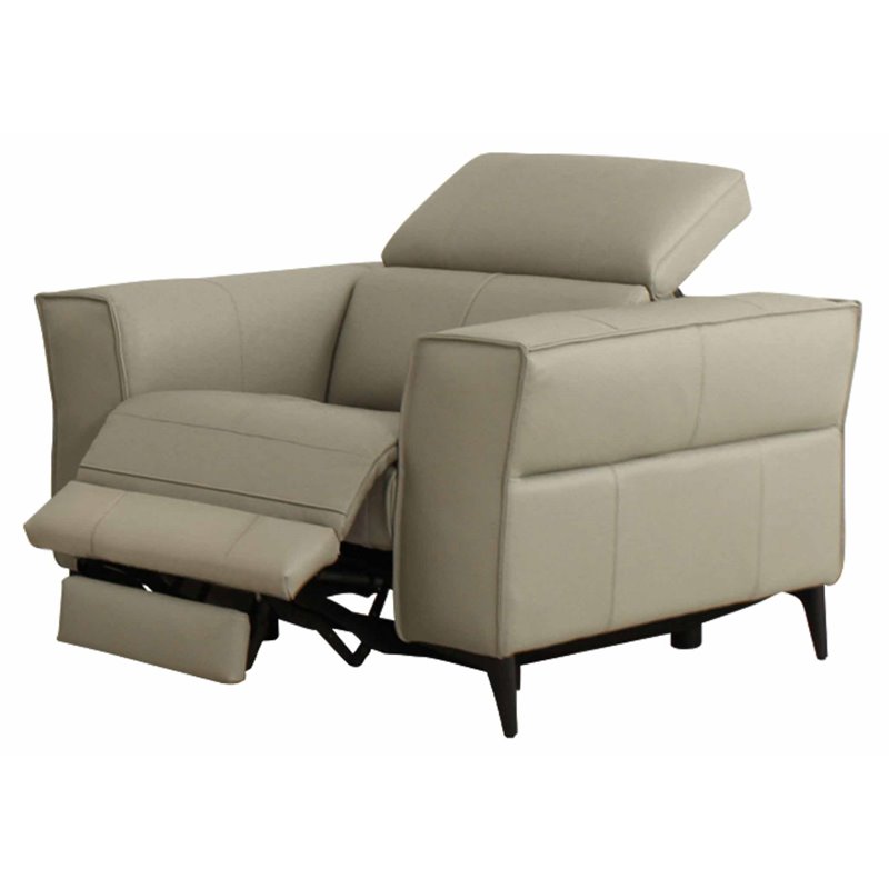 Pemberly Row Leather Armchair with Electric Recliner in Light Gray