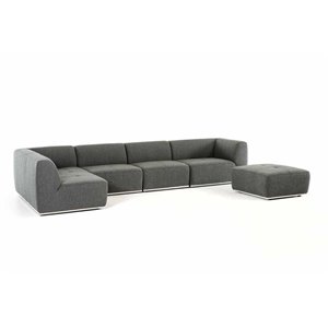 Pemberly Row Modern Fabric Sectional Sofa & Ottoman in Gray