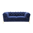 Pemberly Row Transitional Blue Velvet Upholstered Loveseat with Gold Legs
