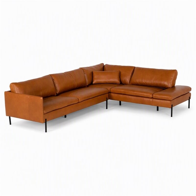 Pemberly Row Right Facing Cognac Leather Sectional Sofa with Chaise
