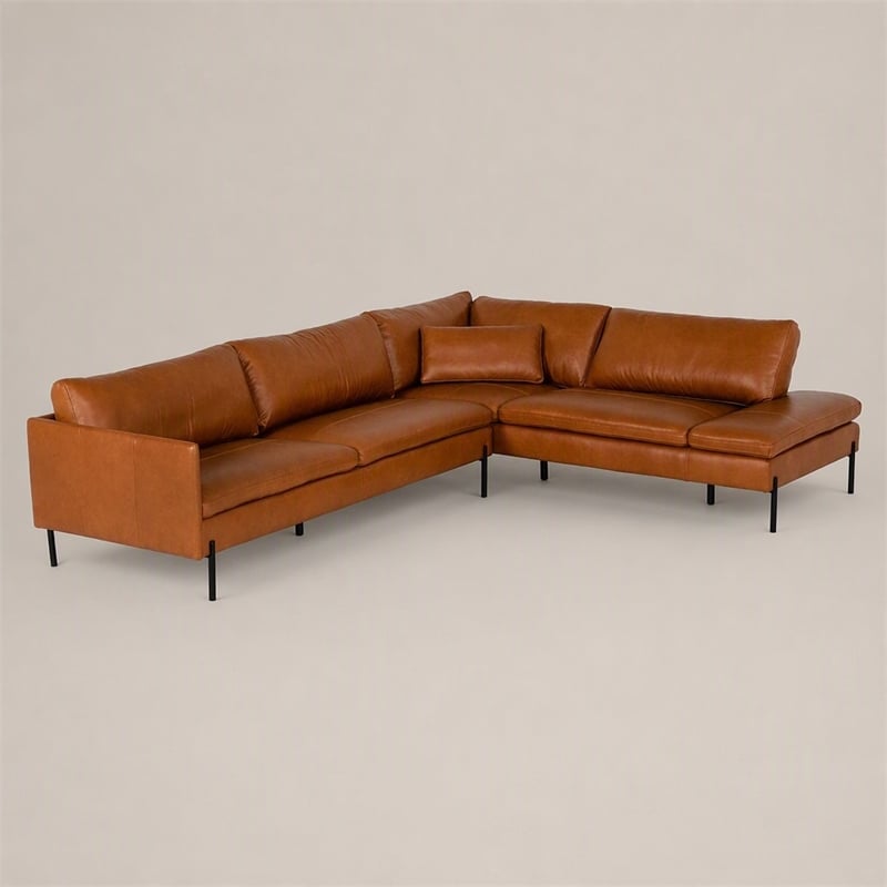 Pemberly Row Right Facing Cognac Leather Sectional Sofa with Chaise