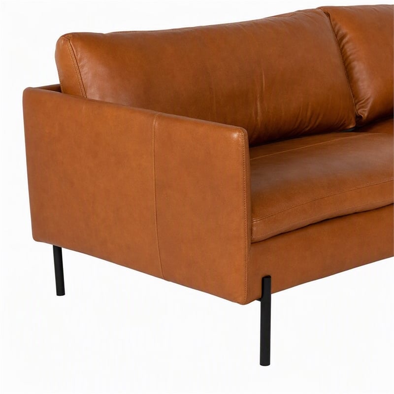 Pemberly Row Right Facing Cognac Leather Sectional Sofa with Chaise