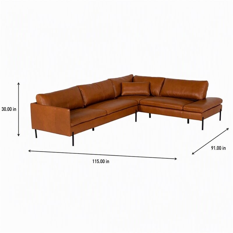 Pemberly Row Right Facing Cognac Leather Sectional Sofa with Chaise