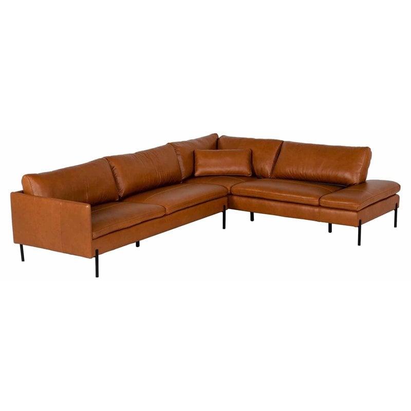 Pemberly Row Right Facing Cognac Leather Sectional Sofa with Chaise