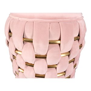 Pemberly Row Pink Velvet Ottoman w/ Gold Metal Details and Woven Accent