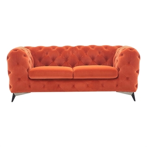 Pemberly Row Orange Velvet Fabric Modern Upholstered Loveseat