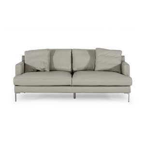 Pemberly Row Modern Leather Upholstered Sofa in Light Gray and Metal Legs