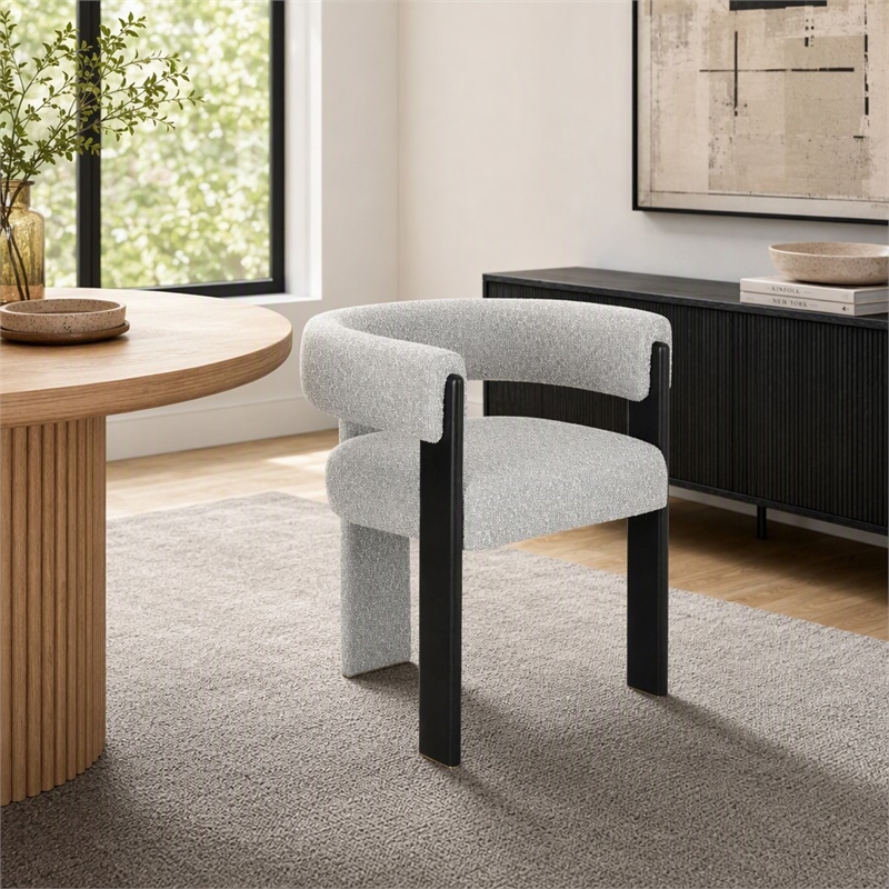 Pemberly Row Modern Light Grey Fabric Dining Chair with Black Frame