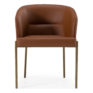 Pemberly Row Modern Brown Vegan Leather Dining Chair in Brass Finish