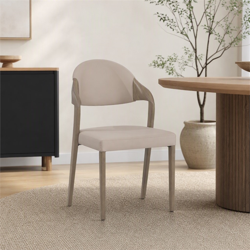 Pemberly Row Mid-Century Dining Chair Set in Beige & Grey Ash