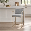 Pemberly Row Modern Counter Chair in Grey Fabric & Antique Brass