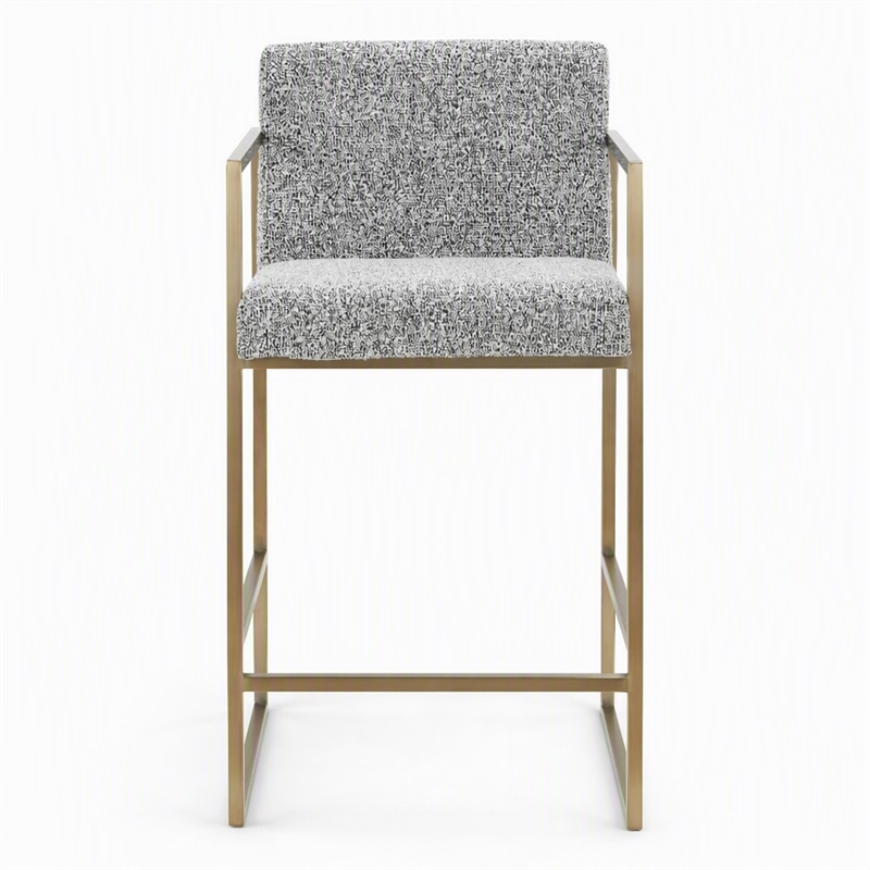 Pemberly Row Modern Counter Chair in Grey Fabric & Antique Brass