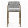 Pemberly Row Modern Counter Chair in Grey Fabric & Antique Brass